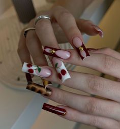 Bio Nails, Punk Nails, Airbrush Nails, Cherry Nails, Pointed Nails, Girly Acrylic Nails, French Acrylic Nails, Leopard Nails, Nail Swag