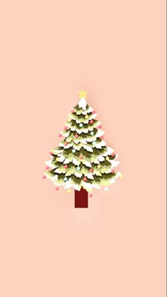 a paper cut christmas tree on a pink background with white and red lights around it