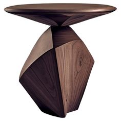 a wooden table with an unusual shape on it