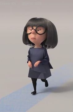 a cartoon character with glasses and a black dress