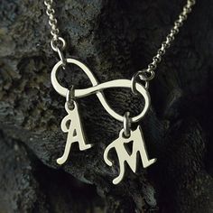 Personalized Infinity Necklace Double Initials Sterling Silver M Name, A And M, Muka Lelaki, Letters Necklace, Infinity Necklace Silver, Drawings For Boyfriend, Alphabet Images, Infinity Sign, Infinity Pendant