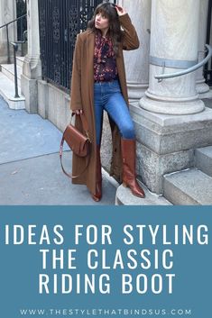 HOW TO STYLE RIDING BOOTS: We have been looking for the perfect pair of riding boots, & we found some great options for you! Here are 5 outfit ideas for how to style them too. Black Riding Boots Outfit 2023, Tall Riding Boots Outfit, How To Style Riding Boots, Riding Boots With Dress, Outfits With Riding Boots