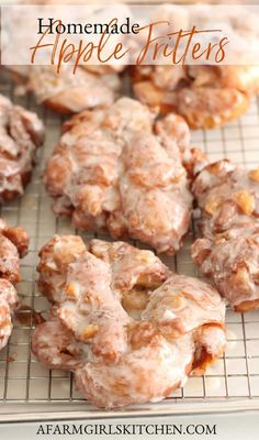 homemade apple cookies on a cooling rack with the words homemade apple bites above it and below