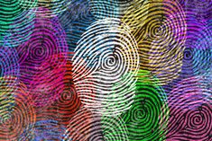 colorful fingerprints with different colors and patterns on them, all in the same pattern