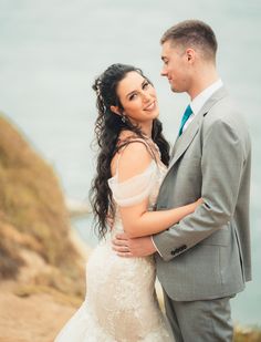 Modern glam makeup and hair.  Wedding couple on the beach after their wedding. Glam Bridal Makeup, Bridal Makeup And Hair, Glam Look, Modern Glam