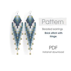 the pattern for earrings is shown in blue and white