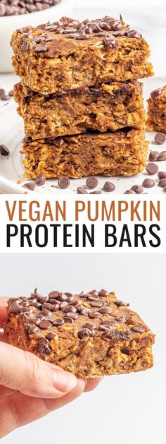 vegan pumpkin protein bars stacked on top of each other