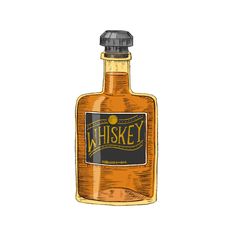 an illustration of a bottle of whiskey on a white background with the word whiskey written below it