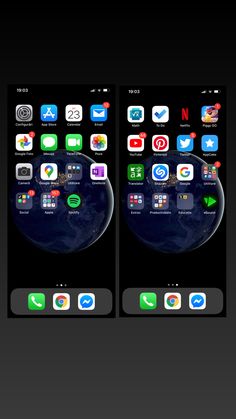 two iphones side by side with different icons on them