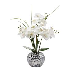 PRICES MAY VARY. 【Orchids Artificial Flowers】: Our artificial orchid arrangements are classical and elegant, with three green stems & thick leave, striking white fully open blooms and buds, is perfectly displayed in a silver pot. These lifelike fake orchids plant can bring green life and freshness to your living space 【Premium Orchid Flower】: The petals of the artificial white orchids is made of high quality micro peach silk, the stamens and leaves are made of plastic and EVA respectively, its d Potted Orchid Centerpiece, White Orchid Centerpiece, Centerpiece For Dining Room Table, White Phalaenopsis Orchid, Orchid Centerpiece, Faux Orchid, Dinner Room