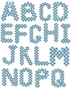 the letters are made up of small squares and dots, all in different sizes on white background