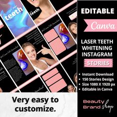 an advertisement for teeth whitening instagrams with the text, very easy to customize