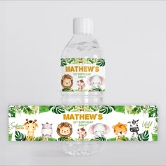 a bottle of water with animals on it