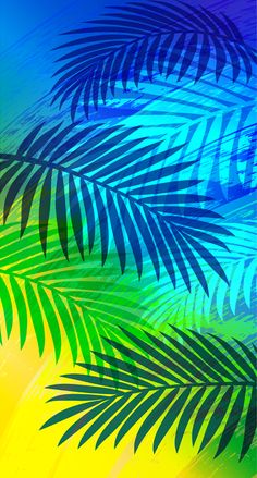 an image of palm leaves on a colorful background