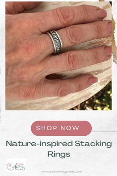 The Petite Flower Silver Band Ring is delicate, simple, and perfect for stacking. Made of  Argentium sterling silver, this nature-inspired, floral-themed ring features three tiny flowers and subtle scroll details.  It’s designed to stack beautifully with thin bands, making it versatile and unique. Silver Band Ring, Tiny Flowers