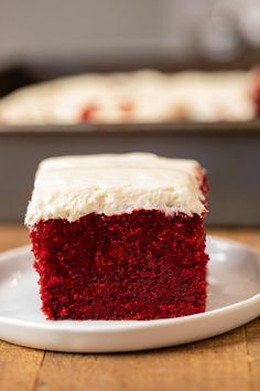 a slice of red velvet cake on a plate