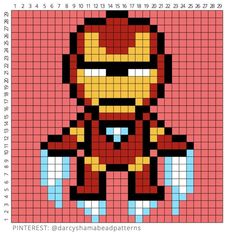 an iron man cross stitch pattern on a pink background