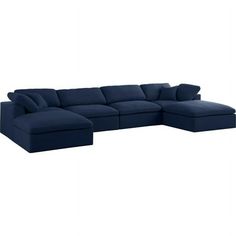 There's lots to love about the Serene linen textured deluxe Cloud-Like comfort modular collection, and this six-piece set is not an exception. The soft navy linen textured fabric is cozy and sleek to the touch while the overstuffed down/feather cushions provide gentle support so you can relax and unwind like a VIP. Customize your seating with this modular set by adding the pieces you like most. Latches under each piece make it easy to snap them into position for a look that's modern yet welcomin Cloud Couch Living Room, Transitional Sectional Sofas, Navy Blue Sofa, Contemporary Sectional Sofa, Curved Sectional, Sectional With Ottoman, Modern Sofa Sectional, U Shaped Sectional, Meridian Furniture