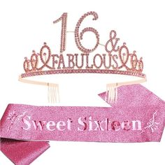 Celebrate the milestone of turning 16 in style with EBE EmmasbyEmma's Sweet 16 Gifts for Girls. This elegant set includes a glittery silver crown and a pink sash, both adorned with the number '16'. Crafted from 100% eco-friendly alloy metal, crystals, and rhinestones, these accessories are not only beautiful but also durable. The crown measures 5.12 inches on the front side, with the number '16' measuring 1.57 x 1.57 inches. Perfect for making your daughter or friend feel like a queen on her special day, these accessories are designed to stay in place throughout the entire party. They also serve as wonderful keepsakes to remember this special occasion. If you're not completely satisfied, EmmasbyEmma offers a 100% refund guarantee. Make her 16th birthday unforgettable with these must-have p Sweet 16 Party Crown, 15th Birthday Decorations, Sweet 16 Tiara, 16 Gifts, Sweet 16 Birthday Gifts, Party Tiara, 16th Birthday Decorations, Pink Sash, 13th Birthday Gifts