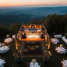 an aerial view of a wedding reception setup