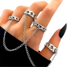 Chained Rings, Punk Style Women, Cool Rings, Chain Butterfly, Finger Bracelets, Hip Hop Chains, Chain Rings, Beach Birthday, Goth Jewelry