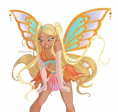 a drawing of a fairy with blonde hair and wings