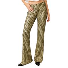 Free People Wilder Days Sequin Flare Pants In Rocker Olive. Size 0 Brand New With Tags. **Runs Big!!!! Can Fit Size Small Stretchy Material The Perfect Touch Of Shine, These Need-Now Novelty Flares Will Turn Heads With Every Wear. Fit: Mid-Rise, True Flare Silhouettefeatures: Pull-On Design, Sequin Embellishments Throughout, Mesh Overlay. Classic With A Billowy Blouse Or Off-Duty With A Simple Tee, This Pair Is Perfect From The Dancefloor To The City Street. Sequin Flare Pants, Folding Fan, Circular Pattern, Simple Tees, Flare Leg Pants, Mesh Overlay, Flared Pants, Olive Color, 70s Inspired