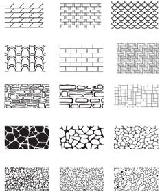 the different types of brickwork are shown in black and white