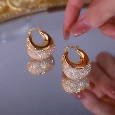 Fashion Hollow Crystal Hoop Earrings Metal Drop, Korean Jewelry, Zircon Earrings, Woman Personality, Crystal Hoop Earrings, Jewelry Birthday, Gold Earrings Designs, Trendy Earrings, Birthday Jewelry Gift