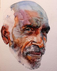 a watercolor portrait of an older man