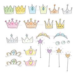 a bunch of different colored crowns on a white background