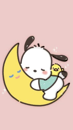 a cartoon bunny holding a baby on the moon