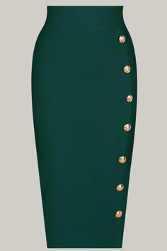 Experience luxurious comfort and style with our elegant Button Detail Bodycon Skirt. This premium piece boasts a split design and button front, adorned with a zipper for added detail. The classic pencil style and natural waistline create a flattering silhouette, while the midi length and skinny fit add a touch of sophistication. Crafted from high stretch, knitted fabric, this skirt offers maximum comfort and long-lasting wear. Its skin-friendly composition and lack of lining add to the overall comfort level. Elevate your wardrobe with this must-have addition. 95% Polyester, 5% Elastane Please allow 3-5 business days to process and ship. in cm : Size US Length Waist Size Hip Size S 4 75 63 83 M 6 75 67 87 L 8/10 75 71 91 XL 12 75 75 95 Pencil Skirts Designs, High Waist Pencil Skirt, Short Pencil Skirt, Chiffon Dress Short, Bandage Jumpsuits, Classy Short Dresses, Skirt With Buttons, Corporate Outfits, High Waisted Pencil Skirt