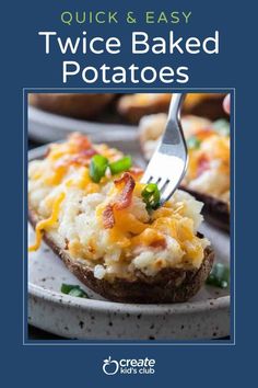 the cover of quick and easy twice baked potatoes, with a fork stuck in it