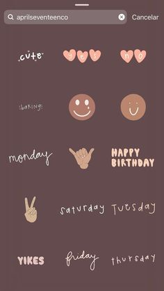 an iphone screen with different types of emoticions on it and the words happy birthday written in cursive writing