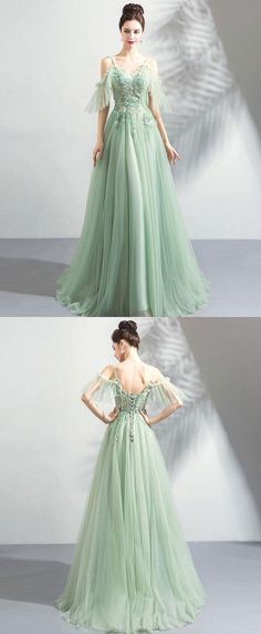 Castle Hallway, Prom Dresses Classy, Moon Queen, Prom Dress Green, Green Tulle, Tulle Evening Dress, A Line Prom Dresses, Green Prom Dress, Tulle Prom Dress