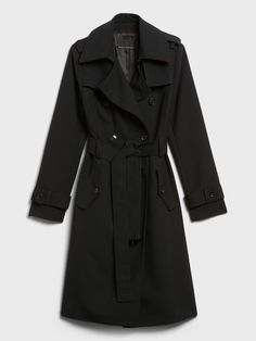 Timeless Trench Coat | Banana Republic Black Trenchcoat, Best Travel Clothes, Fall Wardrobe Staples, Style Staples, Khaki Trench, Duster Cardigan Sweater, Travel Clothes, Classic Trench Coat, Silk Tank Top