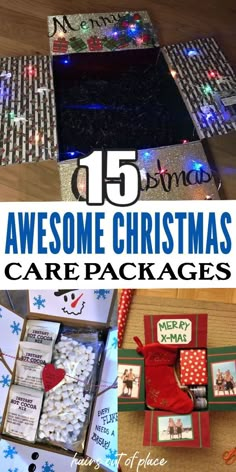 some christmas cards with the words, 15 awesome christmas card packagings for care packages