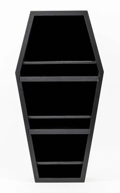 a black hexagonal shelf is shown against a white background