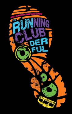 the running club logo is shown on a black shirt with an orange and green design