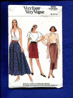 two women's skirts and blouses are shown in this sewing pattern, with one woman