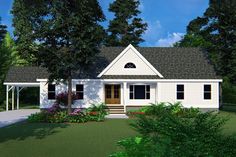 this is a computer rendering of the front elevation of a house with porches and landscaping