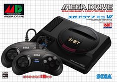 an advertisement for the mega drive game system with two controllers in front of it, and another