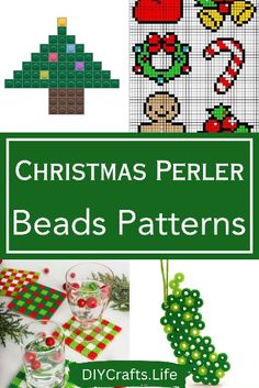 christmas perler bead patterns with text overlay that reads, christmas perler beads patterns