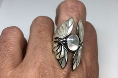 Antique Deco Mother of Pearl Lunar Moth 925 Sterling Silver Ring Angel Ring, Lunar Moth, Fairy Ring, Spoon Ring, Dope Jewelry, Silver Spoon, Ring Antique, Funky Jewelry, Fantasy Jewelry