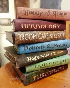 a stack of books sitting on top of a wooden table