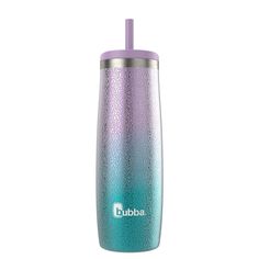 the purple and blue tumbler cup has a straw in it