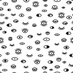 black and white pattern with eyeballs on the bottom right hand corner, all eyes are drawn in different directions