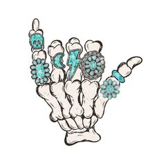 a drawing of a hand with the letter g on it's fingers and flowers