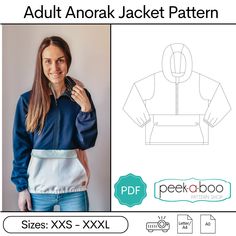 an adult jacket pattern is shown with the front and back view of it, which shows how